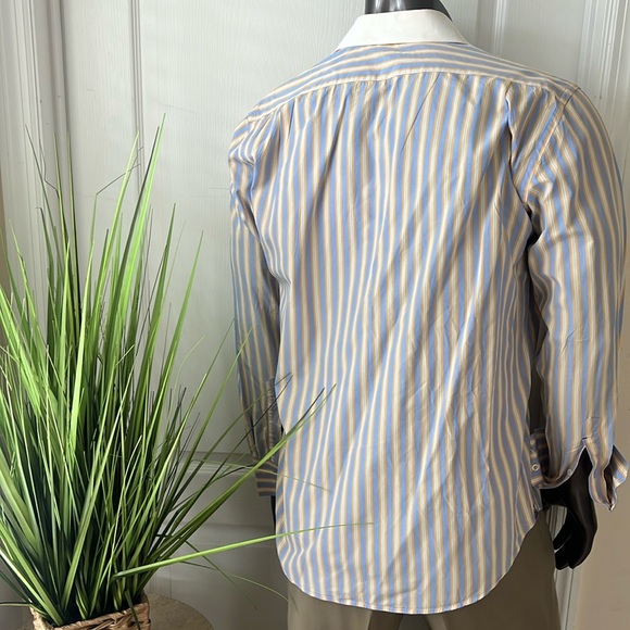 #56. Robert Graham Blue & Yellow Striped Dress Shirt • 16 1/2 - Picture 4 of 16